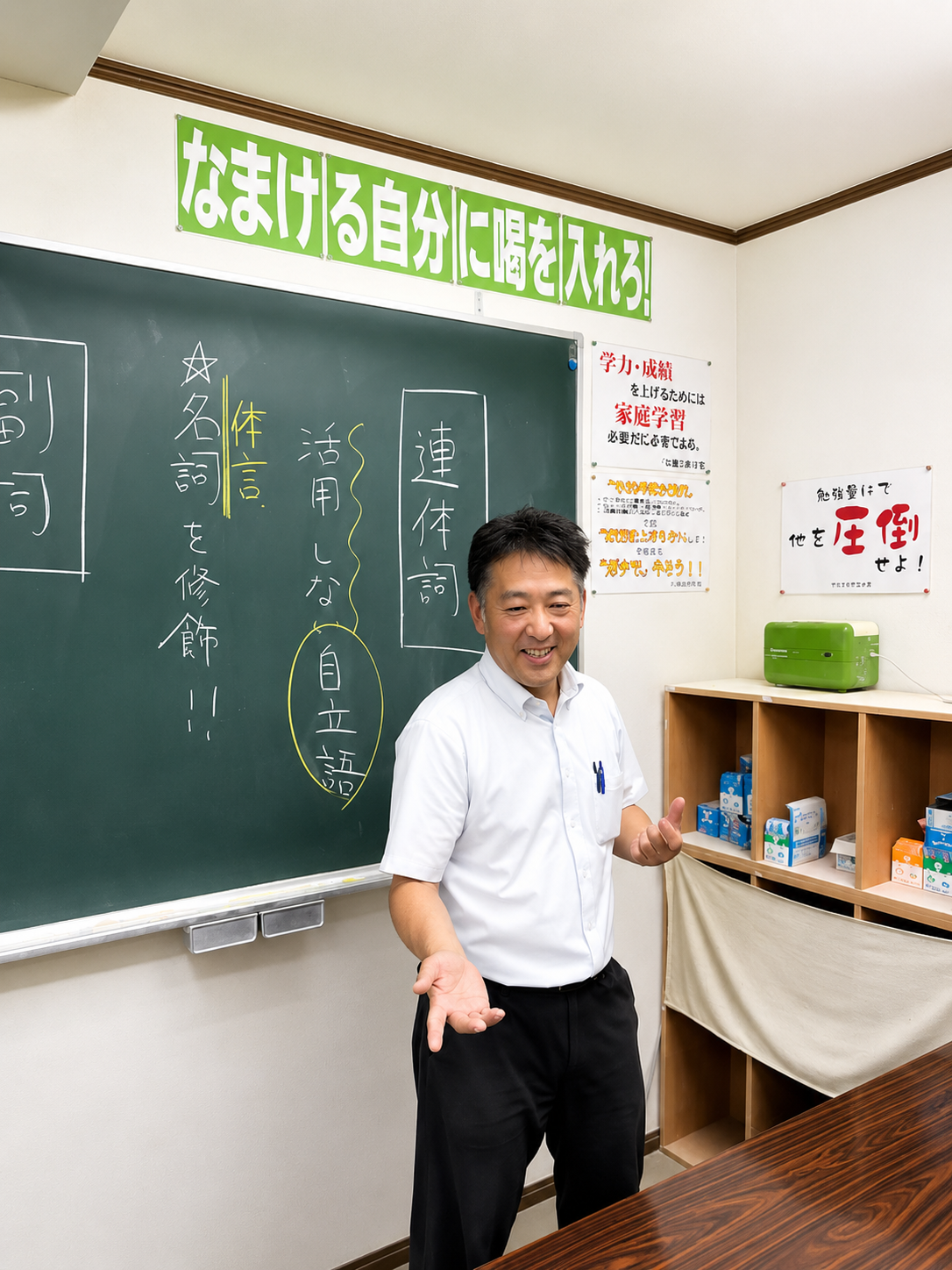教室に立つ塾頭 遠藤