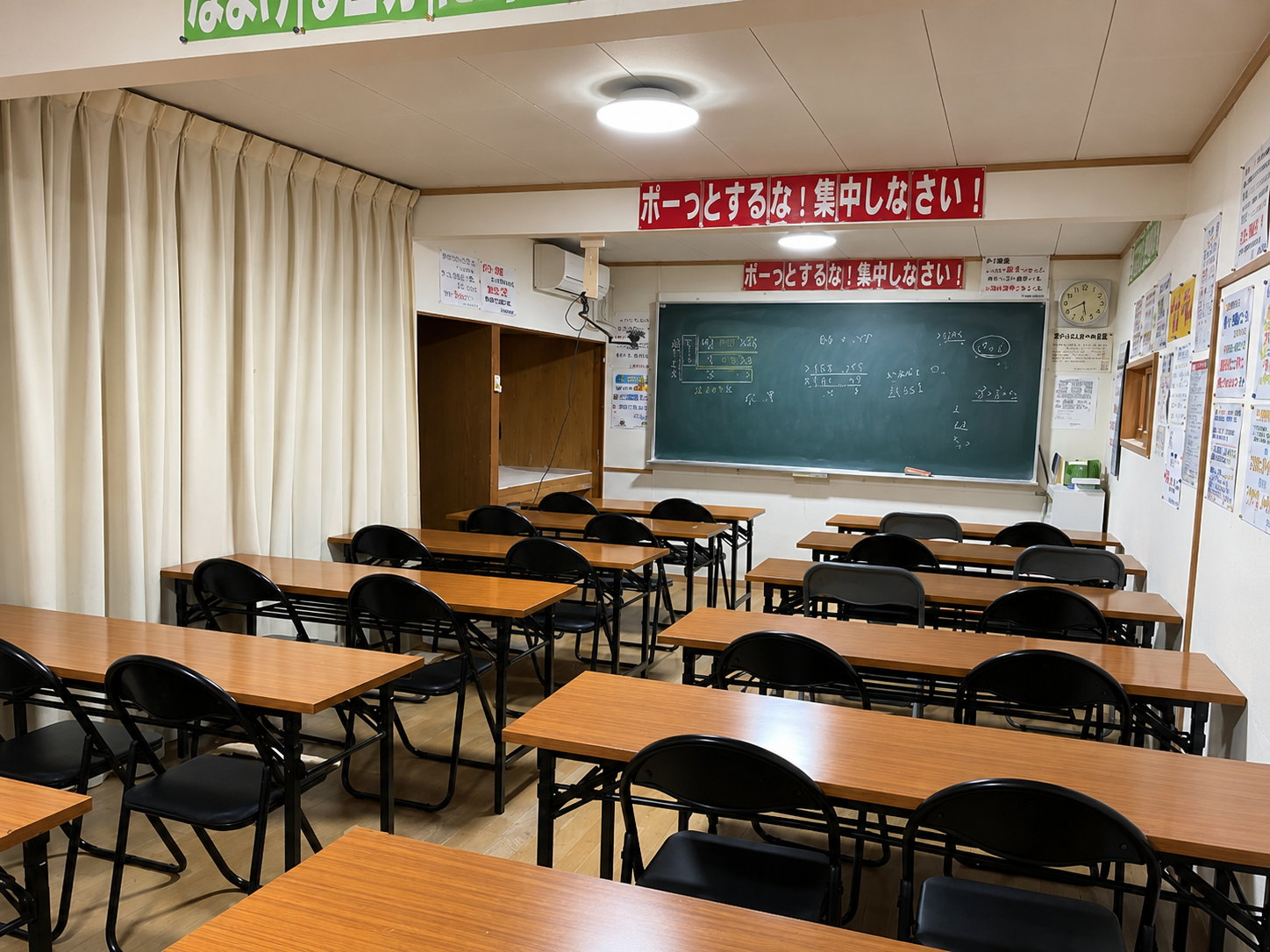 机と椅子が並ぶ授業教室